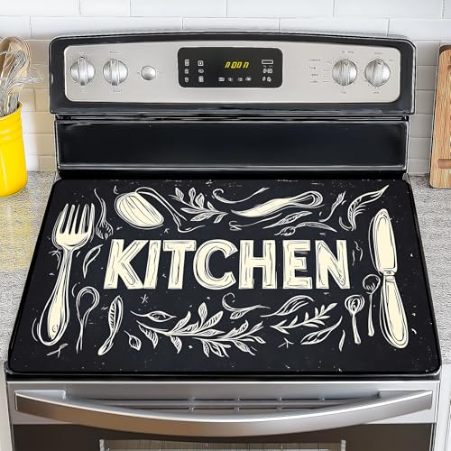 Image of Stove Top Cover for Electric Stove,Glass Stove Top Cover, Heat Resistant Glass Cooktop Cover, Stovetop Protector, Kitchen Decor, Dish Drying Mats Cover for Ceramic Washer Top 28.5x20.5 inch