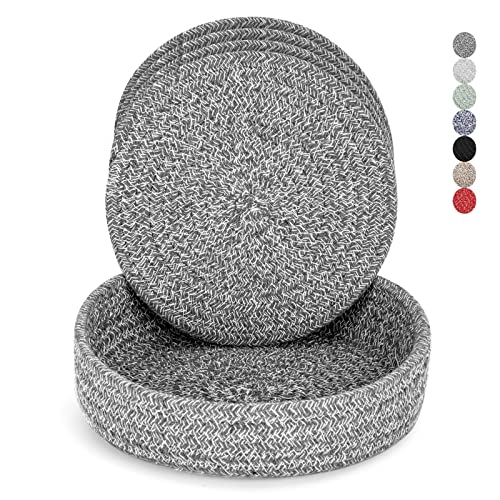 Trivets for Hot Dishes, Trivets for Hot Pots and Pans, Hot Pads for Countertops, Coasters 4 Pcs and Storage Basket 1 Pack, Pot Holders for Kitchen, Cotton Hot Mats Cooking Pad Protect Table (D Grey)