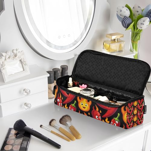 Bolsa organizadora y tapete resistente al calor para herramientas de cabello, diseño portátil en negro con pimienta roja picante miniatura 7