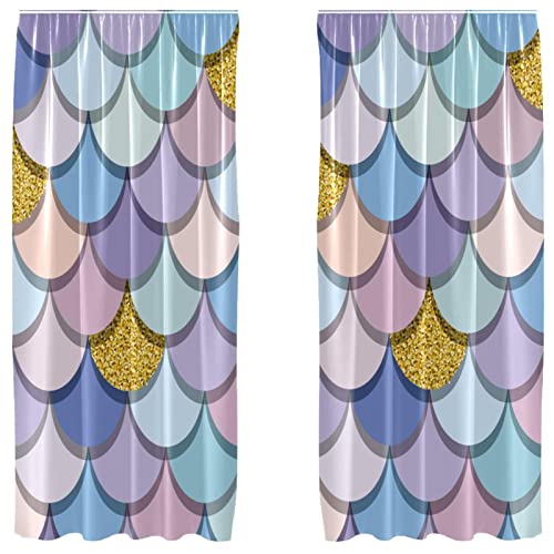 Cortinas opacas de microfibra infantiles sirena azul morado para ventanas 2