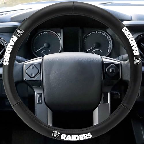 FANMATS 40472 NFL - Las Vegas Raiders Genuine Leather Steering Wheel Cover | Black 15