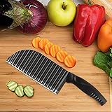 Cortador de patatas de acero inoxidable: este cortador de patatas está hecho de acero inoxidable 420 de alta calidad y la superficie adopta tecnología de chapado de iones de titanio, que tiene una alta resistencia a la corrosión y una mejor resistencia a la corrosión. La versión actualizada tiene un diseño ondulado más profundo, más afilado y fácil de usar.
