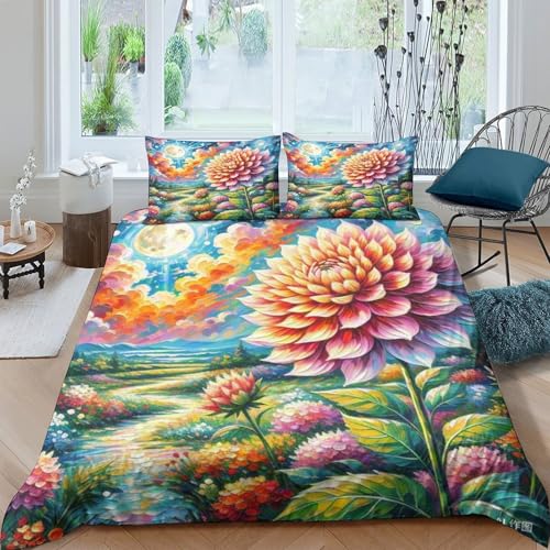 Housse de couette dahlie 3D avec fermeture éclair cachée en microfibre