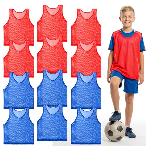 Image of RAINFLOW Soccer Pinnies Scrimmage Vests - Set of 12 Lightweight Mesh Pennies Practice Jerseys for Child /Youth Teams,Training