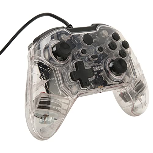 Sxhlseller Controlador de Gamepad con Cable para Xbox PC, Controlador de Juego con Cable Profesional, Joystick de Gamepad de Carcasa Transparente RGB de Doble Vibración Portátil para Xbox PC(Blanco)