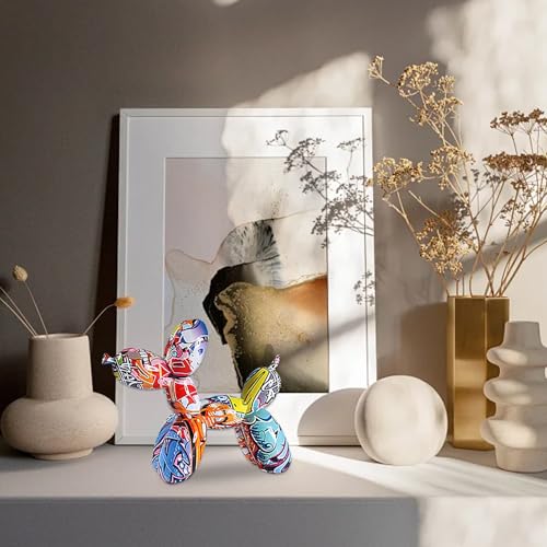 JJIW Moderne Luftballon Hund Skulptur, Kreative Ballon Hund Skulptur, Bunte Ballon Hund Ornamente FüR Weinschrank Wohnzimmer Schlafzimmer (Graffiti)