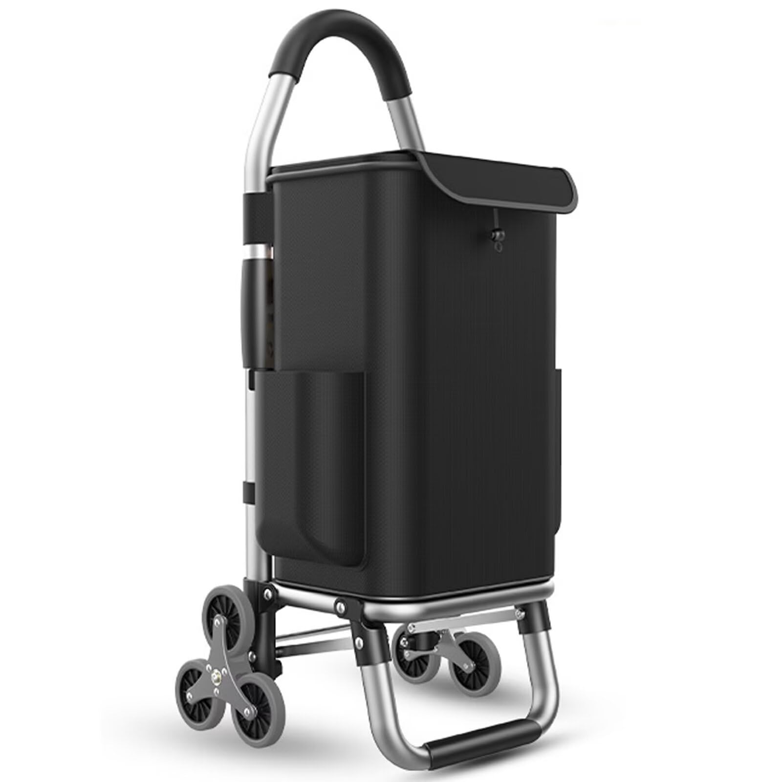 AHWEKR Folding Shopping Trolley Lightweight and Waterproof 2 in 1 Shopping Cart with 6 Large Noiseless Wheels Detachable Stair Climbing Cart for Groceries (black)