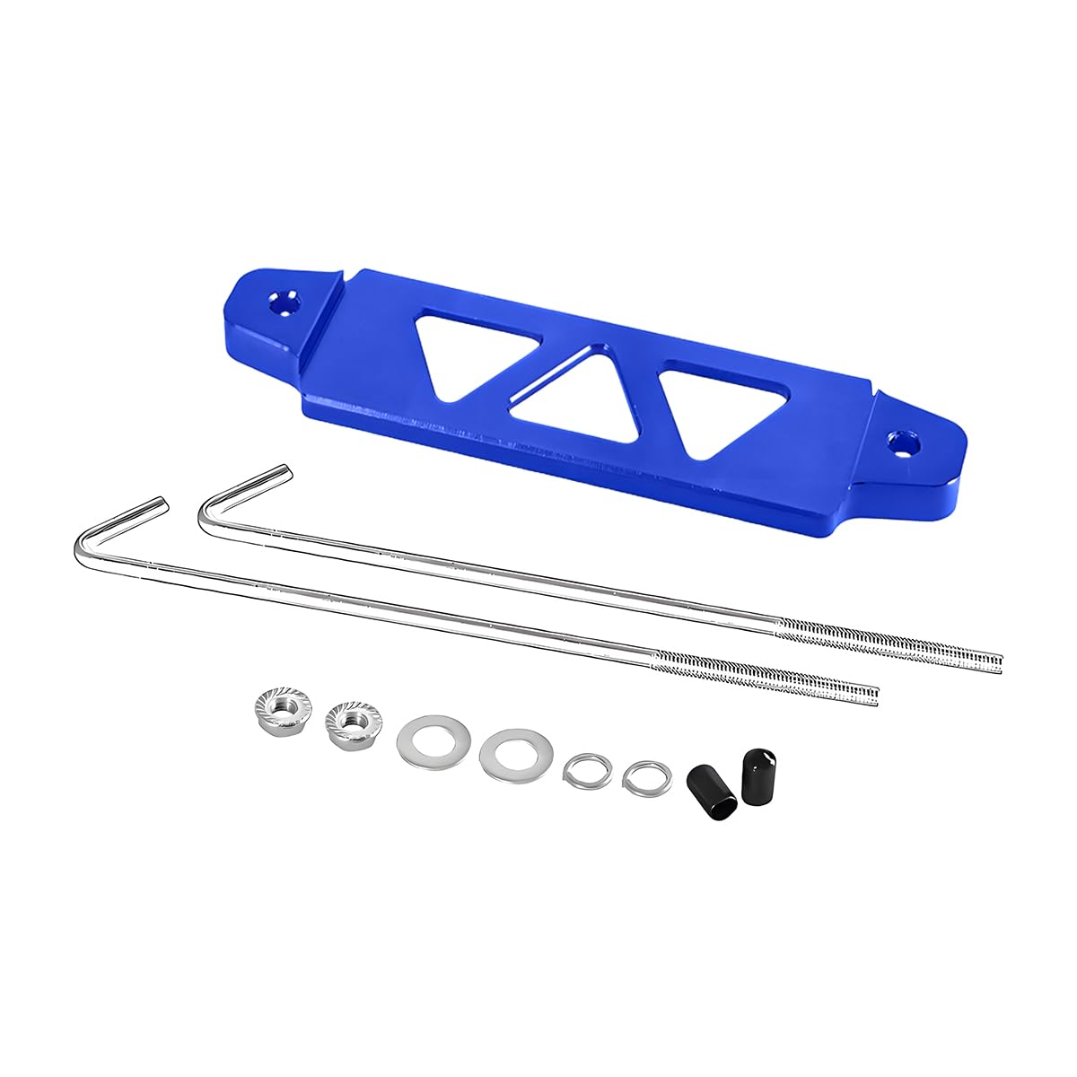 Car Battery Hold Down Bracket, Aluminum Alloy 3-Hole Battery Tie Down Holder with Stainless Steel J Bolt, Triangular Automotive Hold Lock Tray Accessories, Universal for SUV RV Sedan (Blue)
