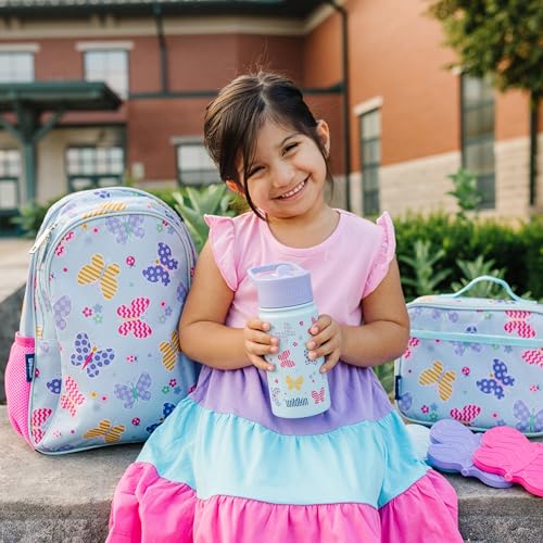 Image of Wildkin 15 Inch Backpack for Kids, Butterfly Garden | Ages 5-10, padded straps, side water bottle pocket - coordinates with matching Wildkin lunch boxes and water bottles