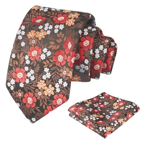 Image of Alizeal Mens 3.15'' Natural Flower Pattern Tie with Floral Pocket Square Set