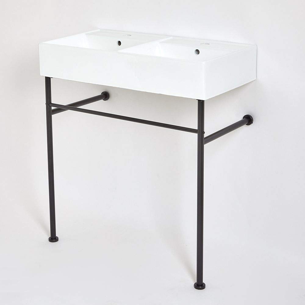 Milano Black Dalton 820Mm X 420Mm White Ceramic Double Bathroom Basin Sink Washstand