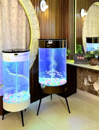 Image of MH9 150 Litre Large Smart Cylindrical Aquarium-Powerful Filter,Dual LED,Oxygen Bubble System,Water Drainage System,Switch Control,Digital Temp. Display,SS Leg Stand (52x52x124cm) Copper Brown Mirror