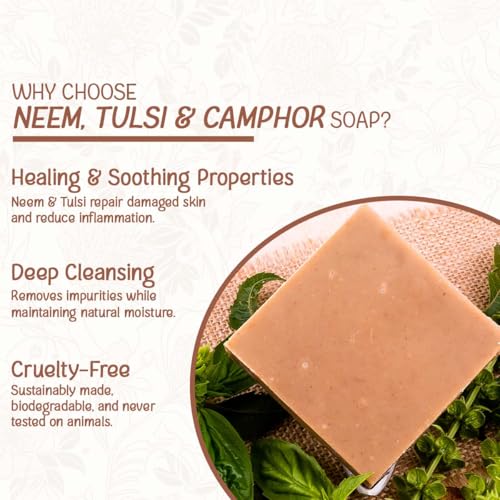 Image of Naturalis Neem Soap for Skin Itching with Pure Camphor and Tulsi - Handmade and Organic Soap Bar, Cold-Processed Natural Skin Care, Ideal for Acne and Blemishes,100g