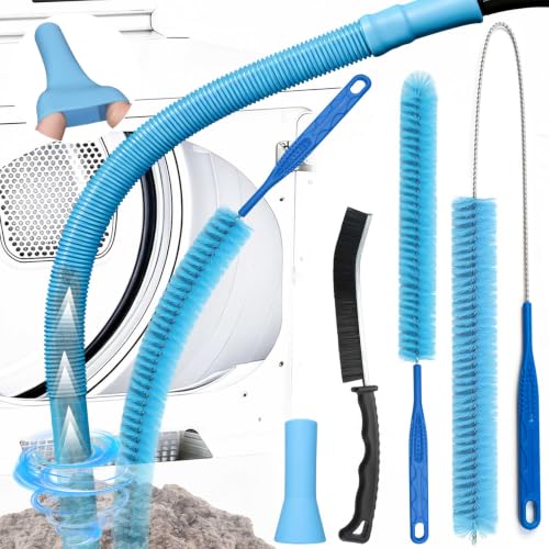 Image of Dryer Vent Cleaner Kit with Dryer Vacuum Hose Attachment, 4-in-1 Multi-Lint Remover Brush, Suitable for Most Vacuum Cleaners for Efficient, Safe, and Thorough Dryer Lint Cleaner Tools (Blue)