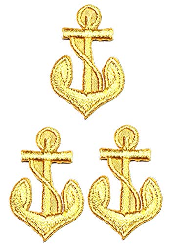 Umama Patch Set Of 3 Mini Anchor Embroidery Patch Gold Anchor Captain Sailor Sticker Cartoon Iron On Applique Patches Craft Diy Clothes Jeans T-Shirt Hat Backpacks #TOP9
