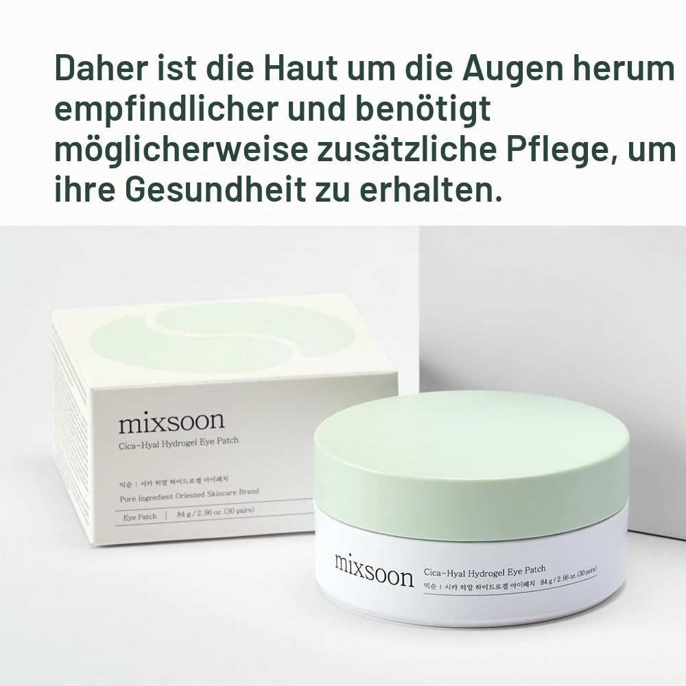 mixsoon Cica-Hyal Hydrogel Augen-Pads – Kühlende Cica-Augenpads mit 10 Arten Hyaluronsäure & Niacinamid, hydratisieren tiefenwirksam, polstern auf und sorgen für klare, vitale Haut, 60 Stück