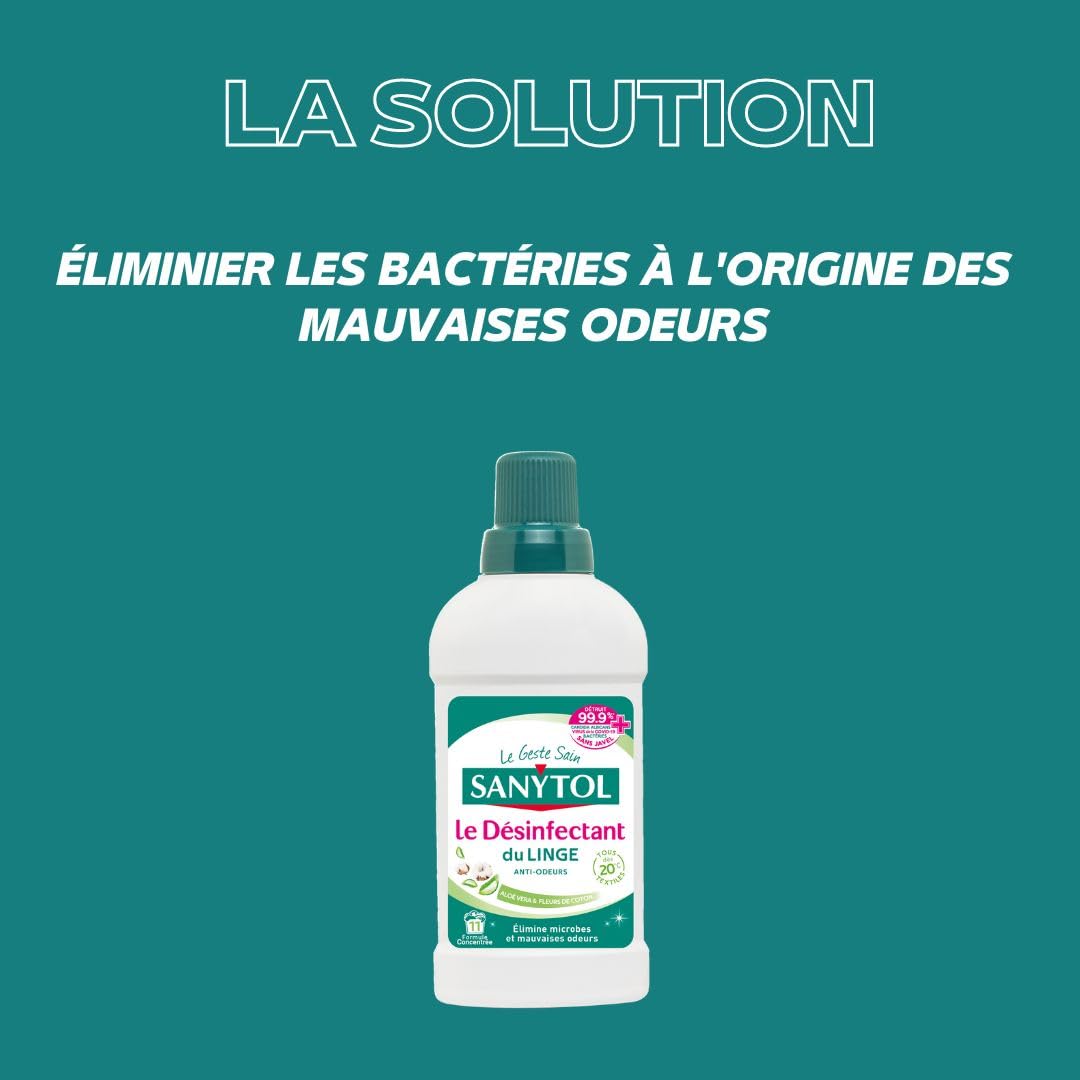 Sanytol - Désinfectant du Linge - Parfum Aloé Vera Fleurs de Coton - 1L - Lot de 3 - Bactéricide, Virucide - Sans Javel - Préserve Fibres et Couleurs à Toutes Températures