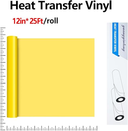 Miniatura 2 de guangyintong Rollos de vinilo de transferencia de calor, vinilo HTV de 12 pulgadas x 25 pies para camisas, vinilo amarillo para planchar para todas