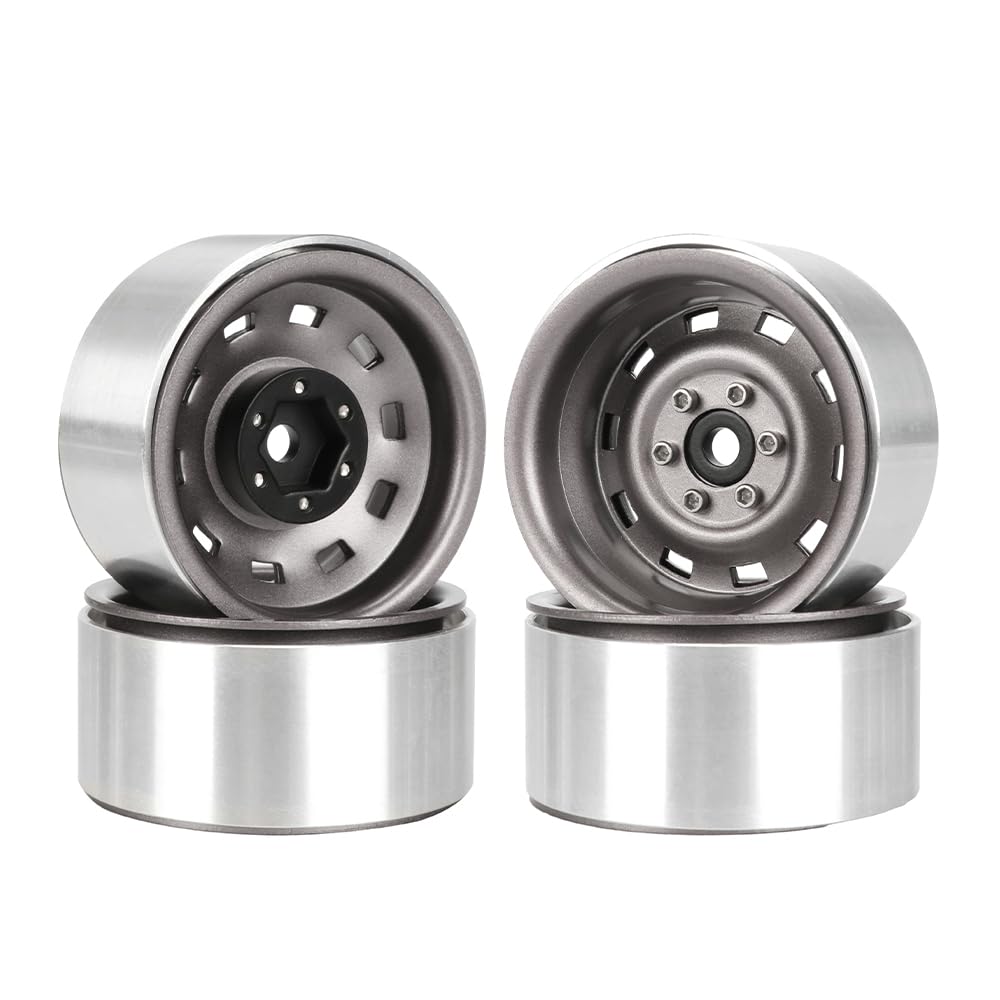 KINGCOO 4PCS 1,9" Beadlock Räder Felgennabe Offset-8.9mm Metall Deep Dish Nabe für 1/10 RC Rock Crawler Auto für TRX4 Axial SCX10 90046 TRX6 TRX4 TF2 D90 GEN8 UTB18 1,9 Zoll Größe Reifen (Grau)