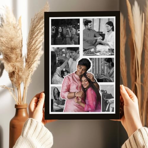 Image of Art Street Personalized Gift 7 Photo Collage Gift for Brother & Sister Photo Frame With Photo Upload, Birthday, Rakhi Gift for Brother, Sister (A4, Black)