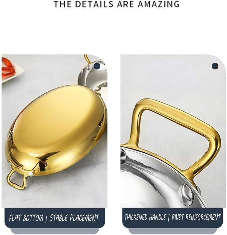 Oval Spanish Paella Pan Stainless Steel Spanish Paella Pan,Cooking Skillet Cookware with Dual Handle Spanish Seafood Lobster Plate for Home Cooking Cookware Kitchen,Silver,30CM/11.8 inches