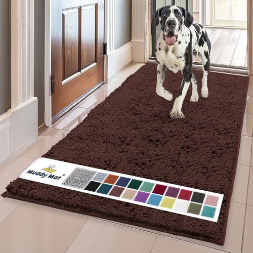 Image of Muddy Mat | Super Absorbent Door Mat Indoor, Microfiber Quick Dry Chenille Entryway Rug, Non-Slip Front Door Mat, Indoor Mats for Entryway, Machine Washable Pet Rug, Chocolate Brown 3ft x 8ft