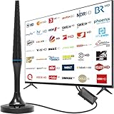 DVBT2 Antenne, DVB-T2 Innenantenne mit Verstärker, HDTV Zimmerantenne für Fernseher, 420 km Großer Reichweite und 360° Empfang, Starkem Magnetfuß, Geeignet für 4K 1080p & Alle TV
