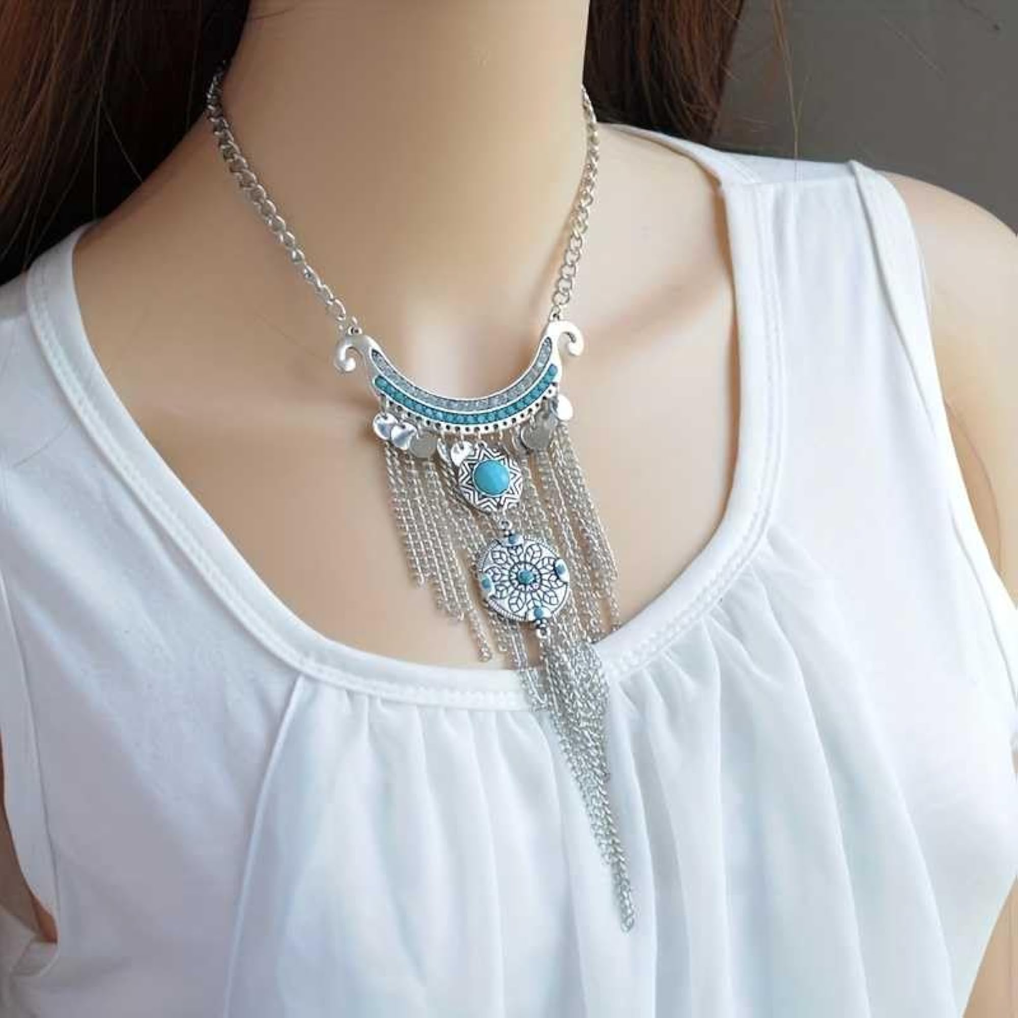 Bling Queen Tassel Multilayer Necklace Oxidized Design