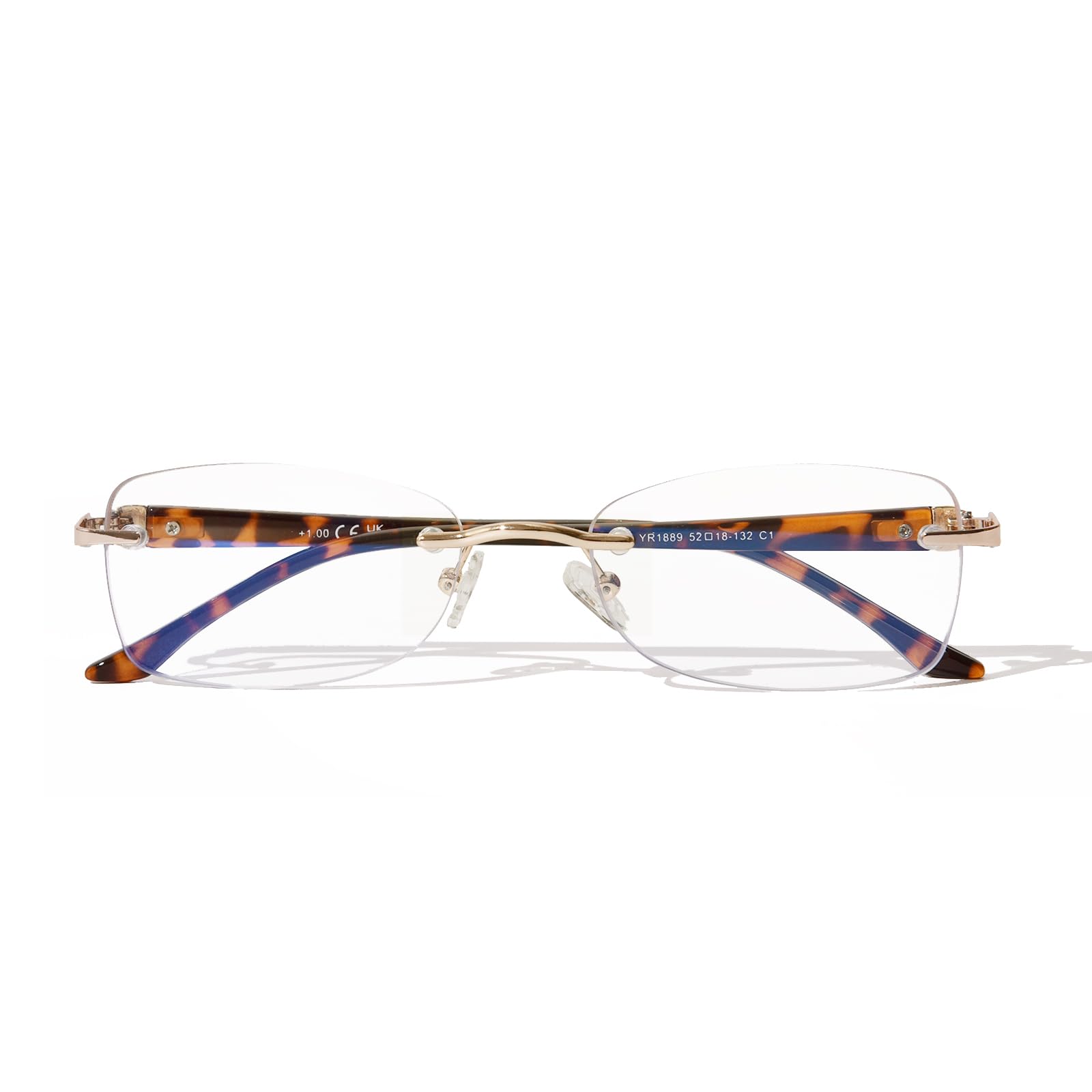 Rimless Reading Glasses for Women, Rectangle Blue Light Blocking Readers With Tinted Edge