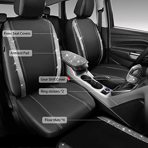 Car Pass® Rhinestone Bling Car Seat Covers Leather &Shining Diamond Car Floor Mats Carpet Waterproof Anti-Slip Nibs& Bling Car Accessories Interior Sets For Women Silver Glitter White Crystal Sparkly #TOP1