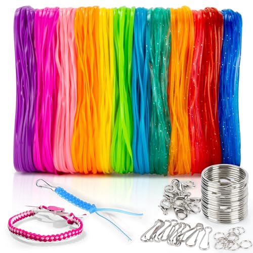 RAINFLOW Plastic Lanyard String Kit - Lanyard Making Kit Plastic String Lacing Cord for Bracelet Making Making Weaving for Keychain Crafts Strings Lacing Cord Bracelet 12 Colors