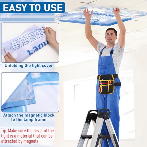 Image of VIHOSE 4 Pcs Fluorescent Light Covers for Ceiling Lights 4 x 2 ft Motivational Magnetic Light Covers Inspirational Classroom Filters for Classroom Office Home Kitchen(Cloud)