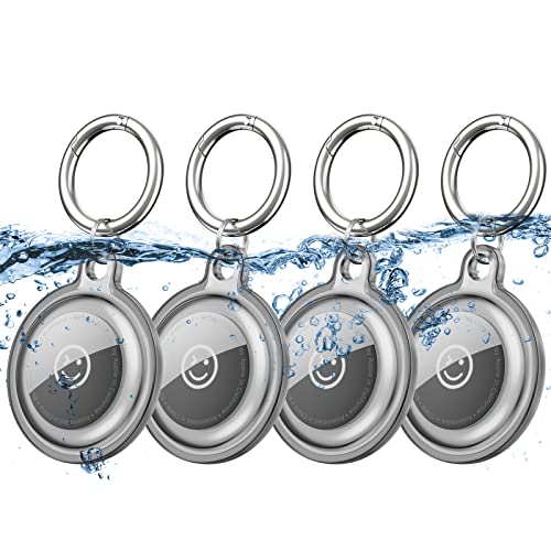 Dirrelo Porte Clé Compatible avec Apple Airtag Porte clef, 【Lot de 4】 IPX8 Étanches Airtag Etui, TPU Silicone Airtag Coque, Léger, Couverture Protectrice Accessoires pour Chat Chien Collier, 4 Noir Cover
