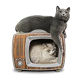 Norvy 猫 爪とぎ 爪研ぎ レトロ風テレビ型 43 x 23 x 36cm 猫 つめとぎ トンネル 猫ハウス 段ボール 高密度 大型 猫ベッド 爪とぎベッド 爪磨き 家具破壊防止