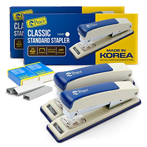 Peace Stapler with 2000 Staples, 2 Pack, Desk Metal Stapler, 25 Sheet Capacity, Standard Commercial Stapler, 100% Made in Korea,Ivory Stapler