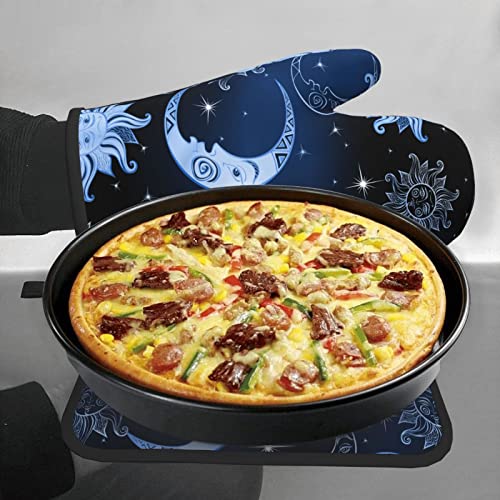 Cute Moon And Star Oven Mitts And Pot Holders Sets High Heat Resistant Oven Mitts With Oven Gloves And Hot Pads Potholders For Kitchen Baking Cooking Bbq Non-Slip Cooking Mitts #TOP5