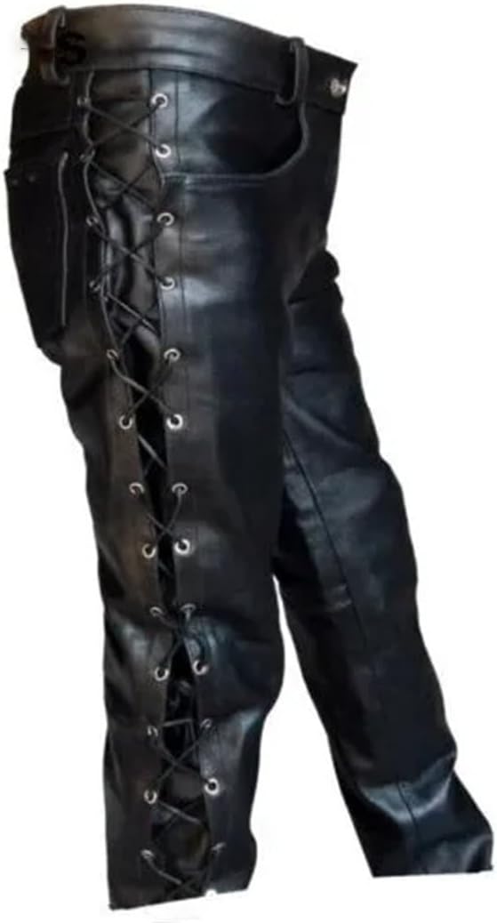 FULBHPRINT Men’S Medieval Gothic Leather Pants Retro Long PU Trousers for Punk Cosplay Costume Masquerade Outfit Bottoms