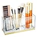 mDesign Plastic Makeup Organizer Caddy Bin with 3 Sections for Bathroom Vanity Countertops or Cabinet: Stores Makeup Brushes, Eye and Lip Pencils, Lipstick, Lip Gloss, Concealers - Clear/Soft Brass