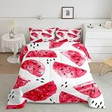 Watermelon Comforter Set Full Size Kids Summer Fruit Fresh Watermelon Bedding Set Red Fruits Decor Quilt Set 1 Comforter 2 Pillowcase