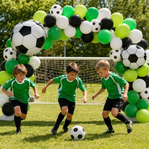 Image of Green Soccer Balloons, Green Black and White Football Theme Balloons with 4D Foil Football Balloon for Boys Kids Soccer Birthday Sports Themed Baby Shower Graduation Party Decorations