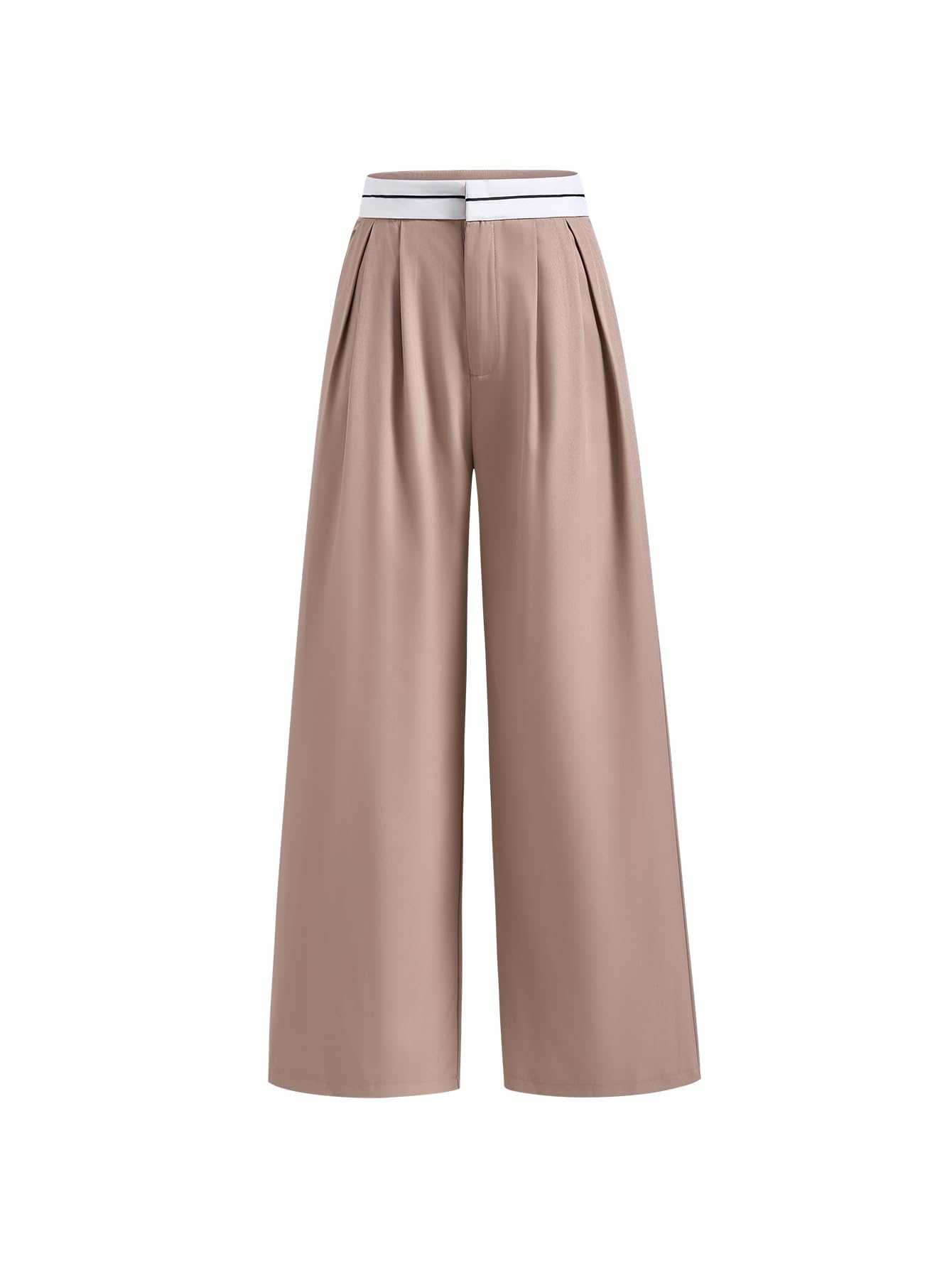 Womens Wide Leg Color Block Pants High Waisted Work Office Flowy Trousers with Pockets