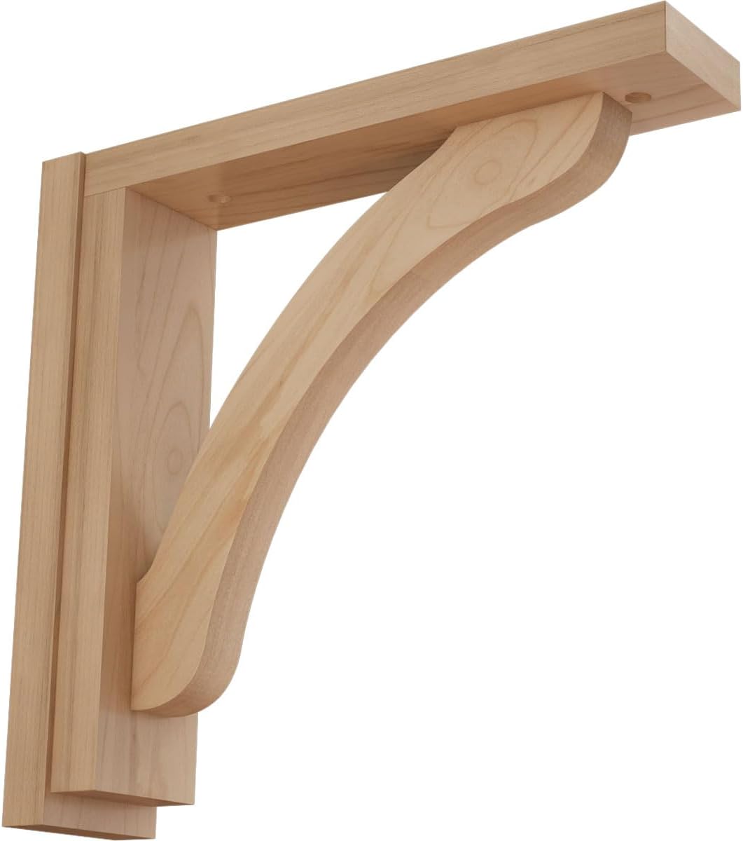 Ekena Millwork BKT02X14X14REAL Reece Shelf Wood Brackets, 2 1/2"W x 14 3/4"D x 14 1/4"H , Alder