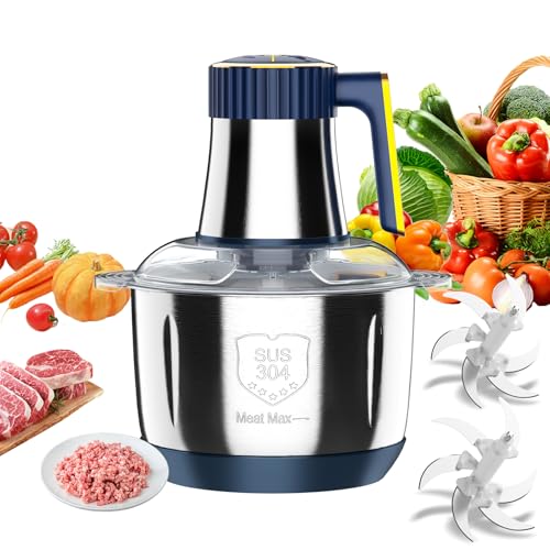 Picadora Electrica, 500W Trituradora de Alimentos Acero Inoxidable 4L, 5 Velocidades, 2 Pares de Cuchillas, Corte Rápido en 10s, Ideal para Picar Todo Tipo de Carnes, Verduras, Frutas y Especias