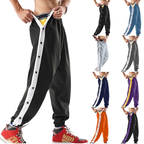 Men's Lightweight Tear Away Basketball Pants Quick Release Sports Training Button Fly Sweatpants3