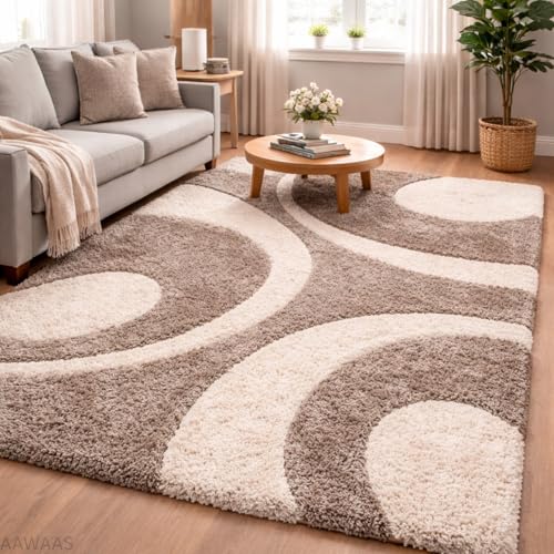 Image of 3D Shaggy Polyester Carpet Rug Runner Area Mats for Bedroom /Living Area /Home with Anti Slip Backing Soft /Fluffy Hight Pile - (Moon Beige, 6x9 feet)