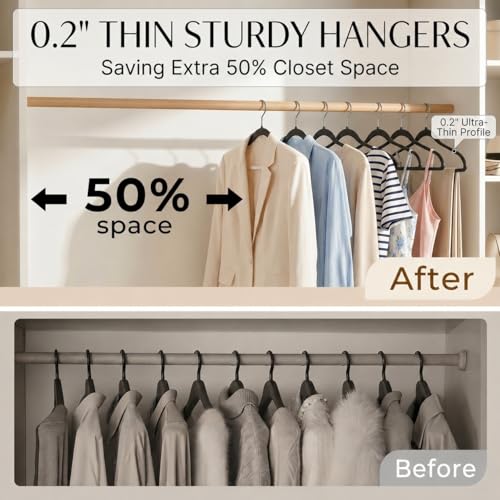 SMARTOR Plastic Hangers 50 Pack, Heavy Duty Plastic Hangers for Clothes - Non-Velvet Slim Hangers with 360° Swivel Hook & Clothes Thin Hanger - Durable Coat Hangars, Space Saving Hanger - Black by Smartor - Image 3