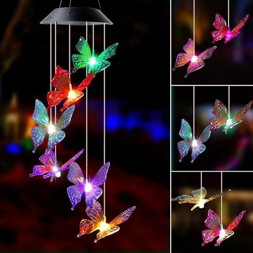 Solar Lights Outdoor, Solar Garden Lights, Waterproof, Windproof, Wind Chimes, Wind Chimes Outdoor, Hanging Butterfly Decorations for Christmas Patio Yard Camping Party Balcony