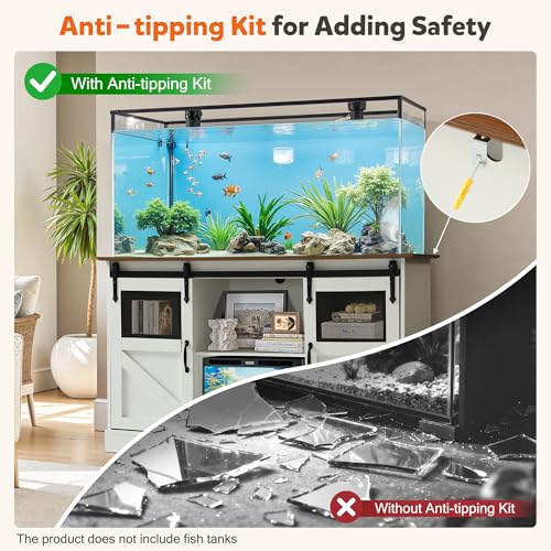 Image of 55-75 Gallon Fish Tank Stand with Power Outlet & Sliding Barn Doors