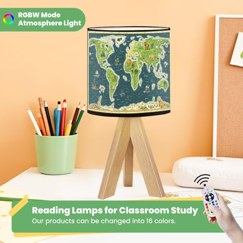 Lámpara de mesa para niños con mapa mundial y base de madera miniatura 5