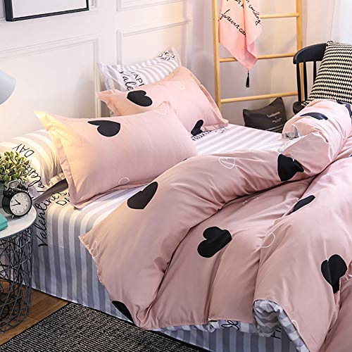 Housse de couette cœur 200x200 rose avec taies en microfibres douce